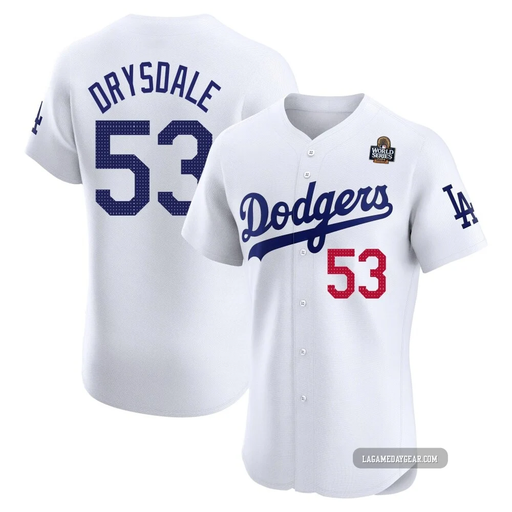 Don Drysdale ＃53 Los Angeles Dodgers Elite Men's White Home 2024 World Series Jersey