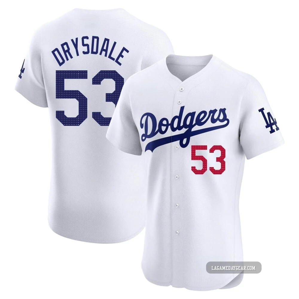 Don Drysdale ＃53 Los Angeles Dodgers Elite Men's White Home Jersey