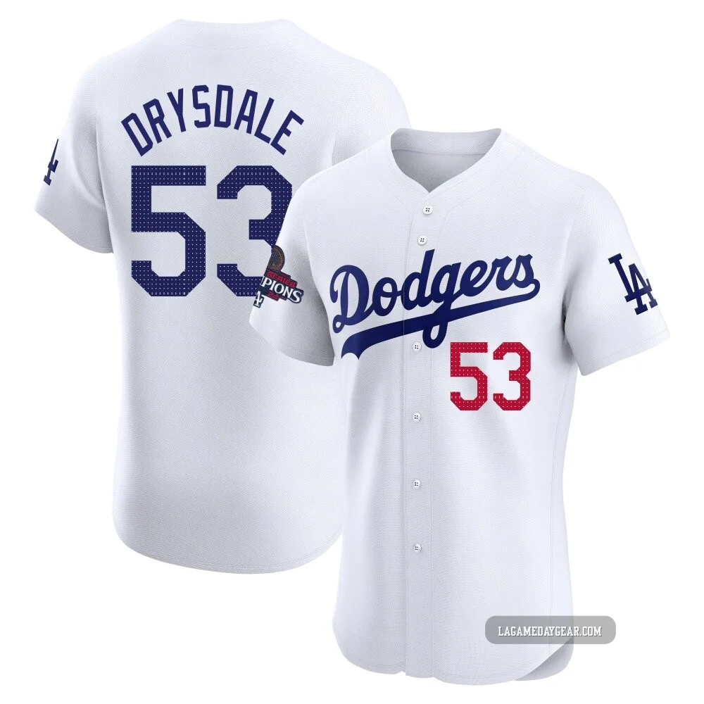 Don Drysdale ＃53 Los Angeles Dodgers Elite Men's White Home World Series Champions Jersey