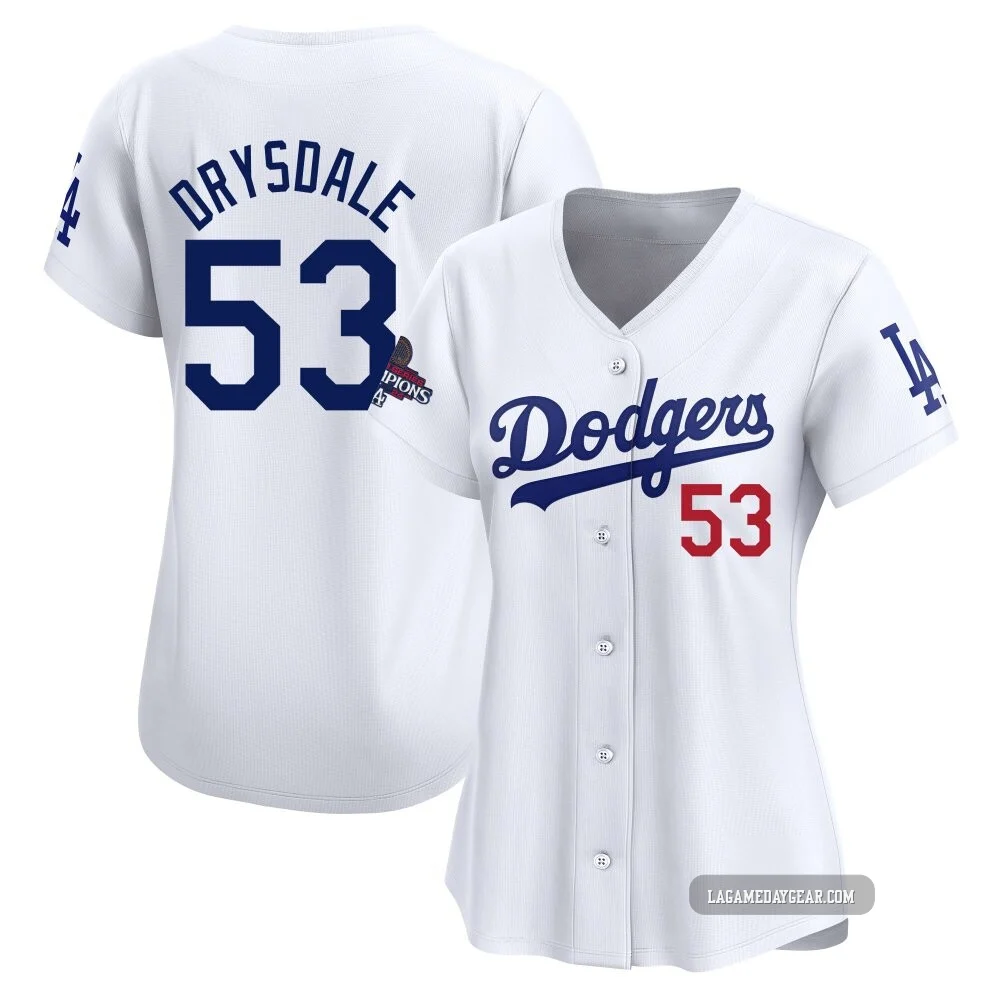 Don Drysdale ＃53 Los Angeles Dodgers Limited Women's White Home 2024 World Series Champions Jersey