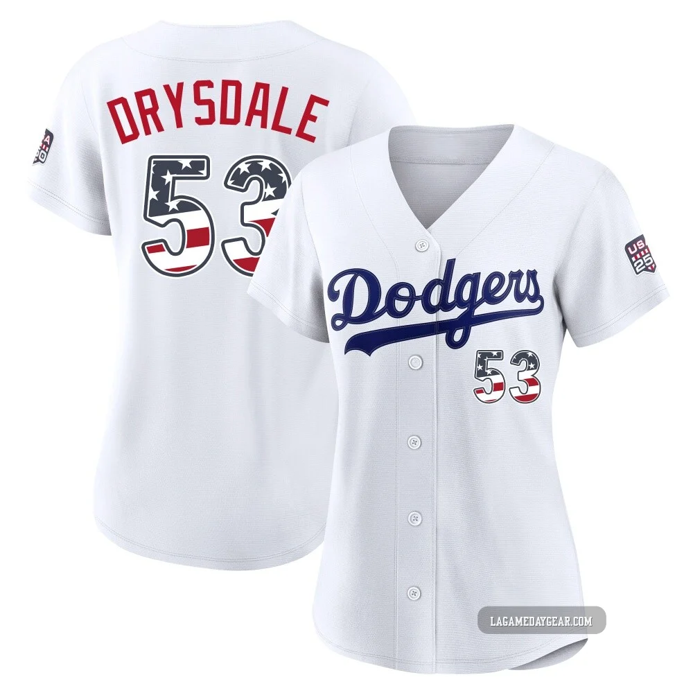 Don Drysdale ＃53 Los Angeles Dodgers Limited Women's White USA 250 Fourth Of July Home Stadium Jersey