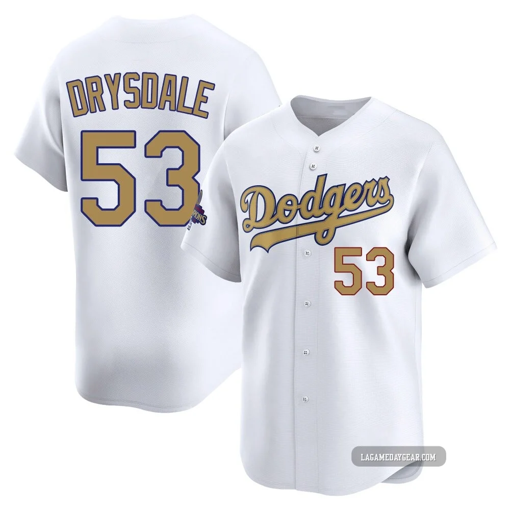 Don Drysdale ＃53 Los Angeles Dodgers Limited Youth Gold White 2025 Collection Jersey