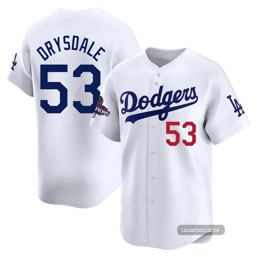 Don Drysdale ＃53 Los Angeles Dodgers Limited Youth White Home 2024 World Series Champions Jersey