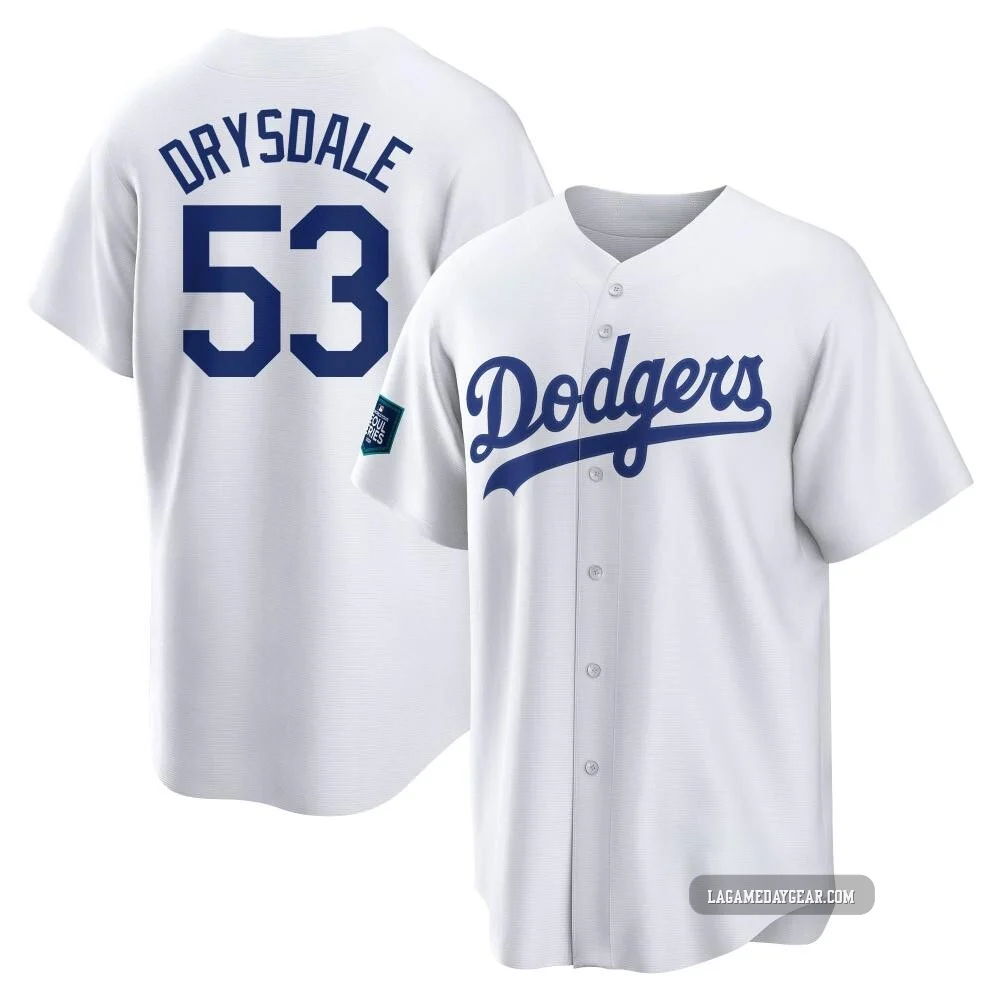 Don Drysdale ＃53 Los Angeles Dodgers Replica Men's White 2024 World Tour Seoul Series Home Jersey