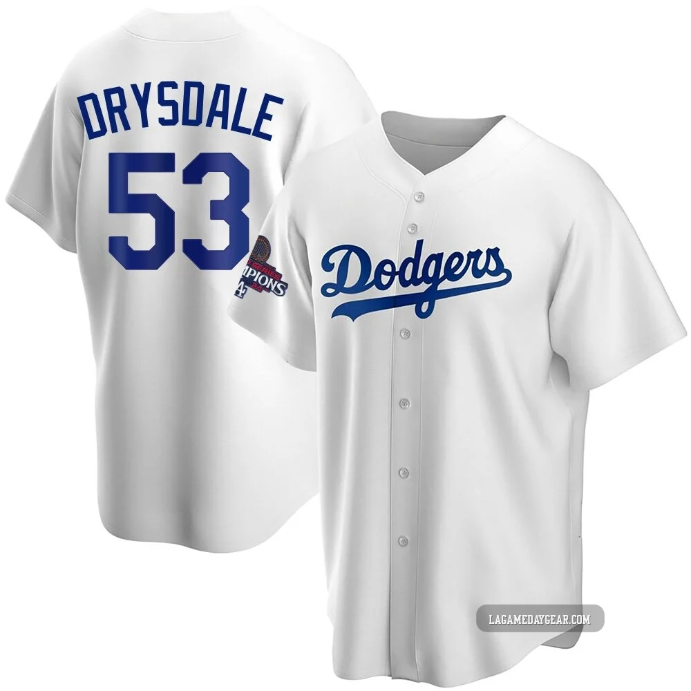 Don Drysdale ＃53 Los Angeles Dodgers Replica Youth White Home 2024 World Series Champions Jersey