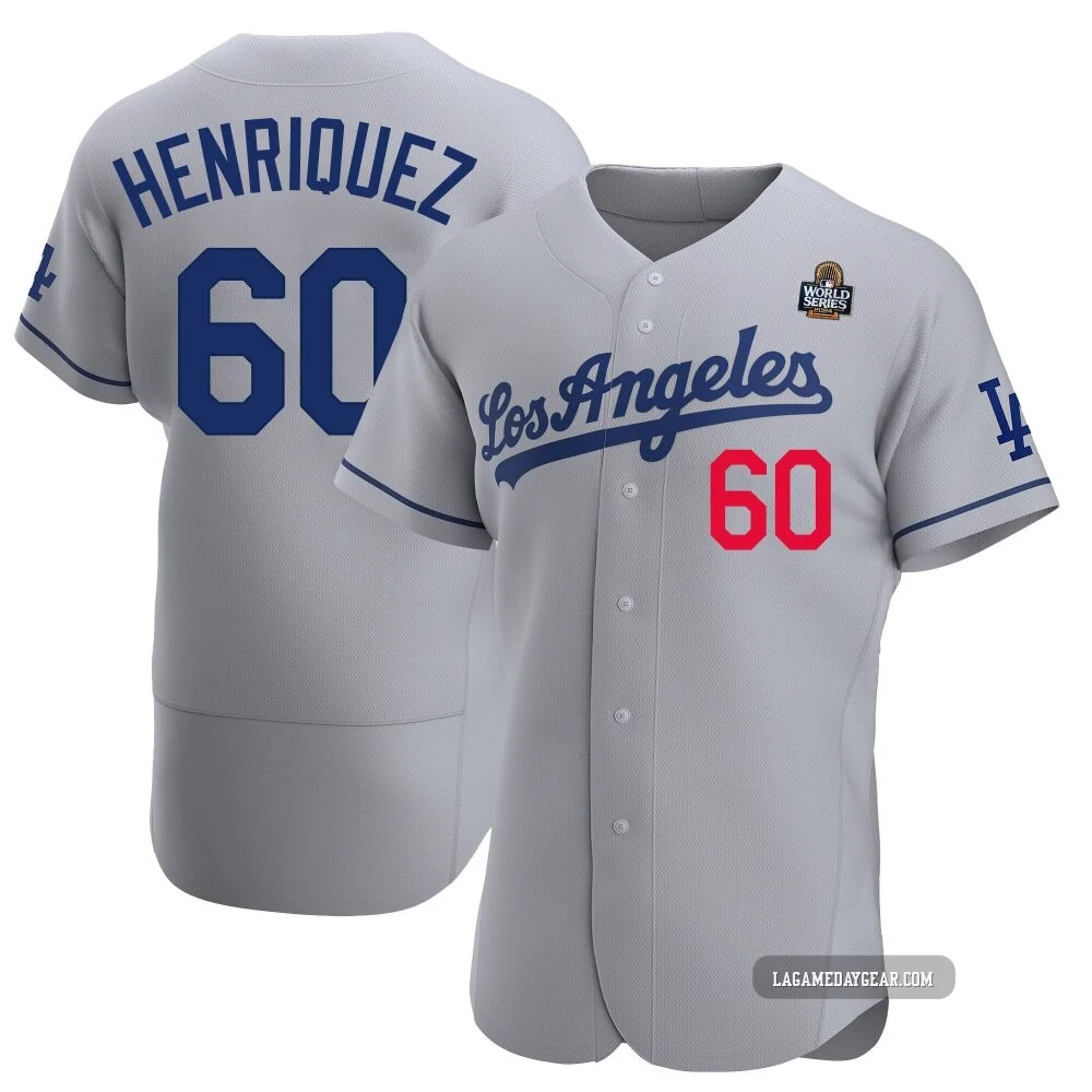 Edgardo Henriquez ＃60 Los Angeles Dodgers Authentic Men's Gray Away Official 2024 World Series Jersey