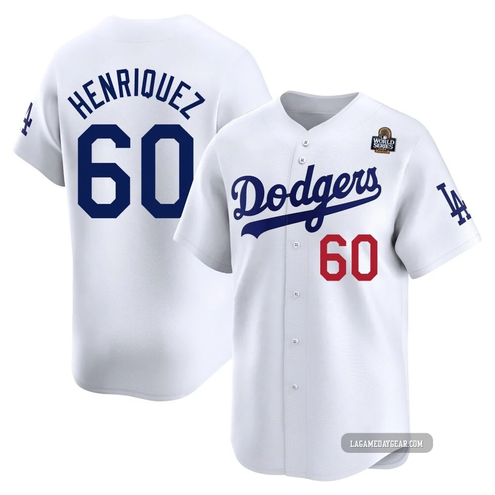 Edgardo Henriquez ＃60 Los Angeles Dodgers Limited Men's White Home 2024 World Series Jersey