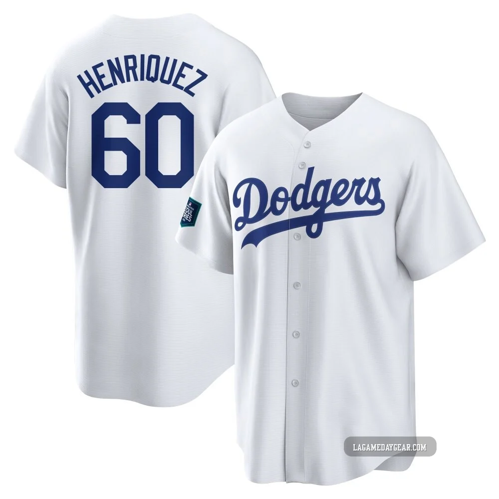 Edgardo Henriquez ＃60 Los Angeles Dodgers Replica Youth White 2024 World Tour Seoul Series Home Jersey