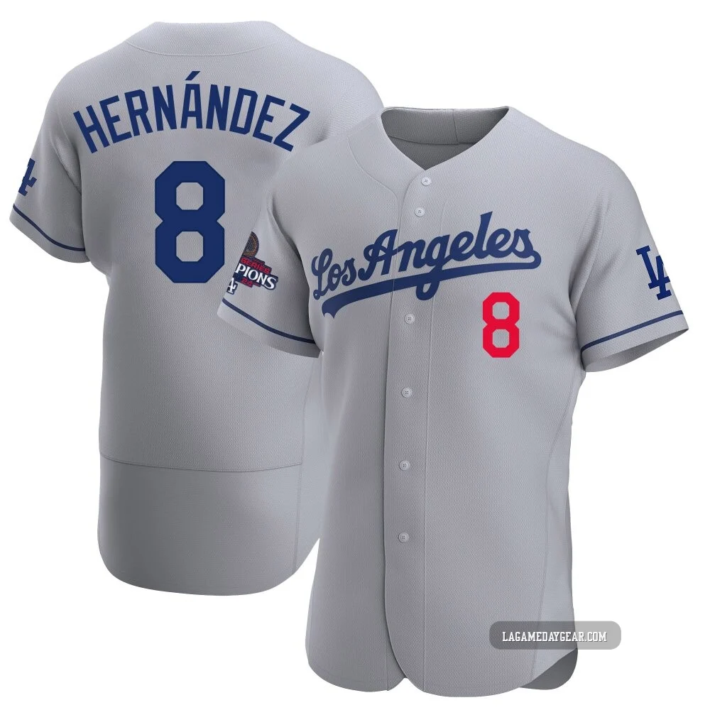 Enrique Hernandez ＃8 Los Angeles Dodgers Authentic Men's Gray Away Official 2024 World Series Champions Jersey