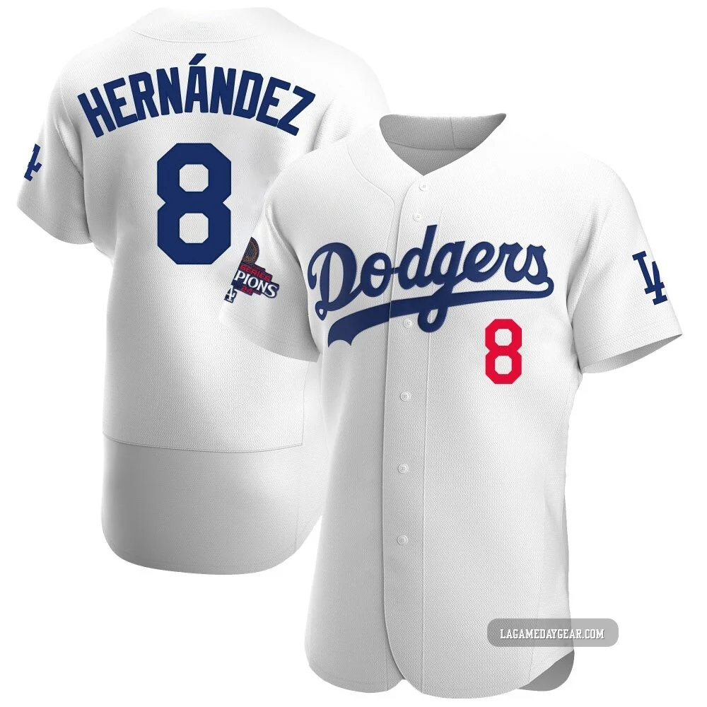 Enrique Hernandez ＃8 Los Angeles Dodgers Authentic Men's White Home Official 2024 World Series Champions Jersey