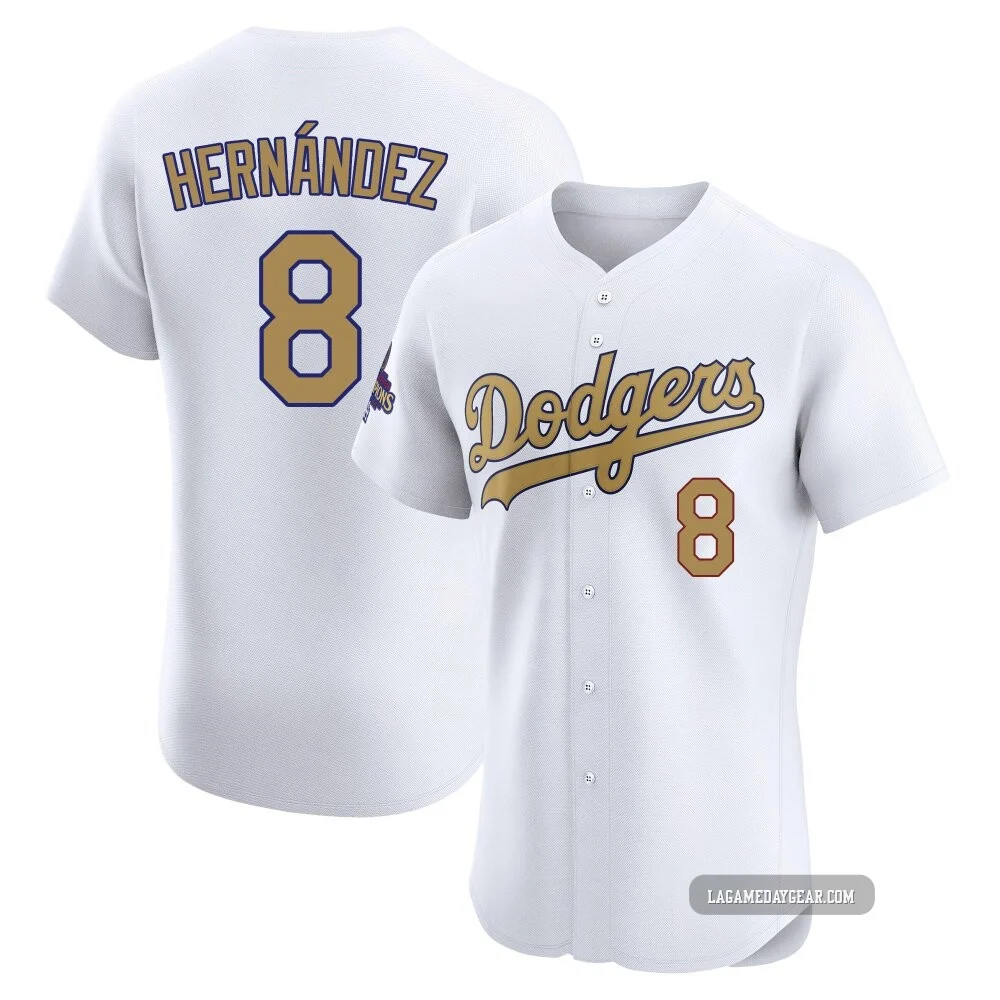 Enrique Hernandez ＃8 Los Angeles Dodgers Elite Men's Gold White 2025 Collection Jersey