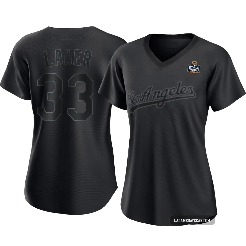 Eric Lauer ＃33 Los Angeles Dodgers Authentic Women's Black Pitch Fashion 2024 World Series Jersey