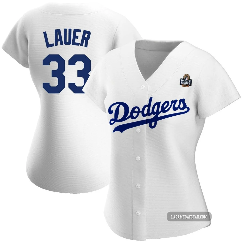 Eric Lauer ＃33 Los Angeles Dodgers Authentic Women's White Home 2024 World Series Jersey