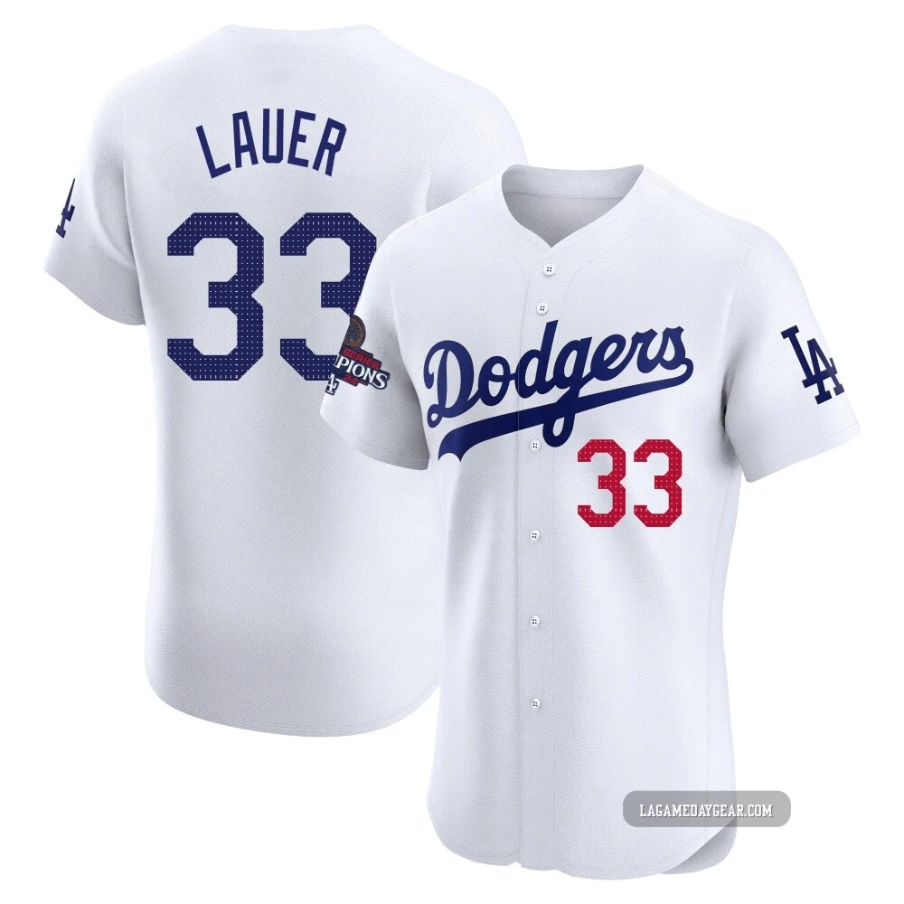 Eric Lauer ＃33 Los Angeles Dodgers Elite Men's White Home World Series Champions Jersey
