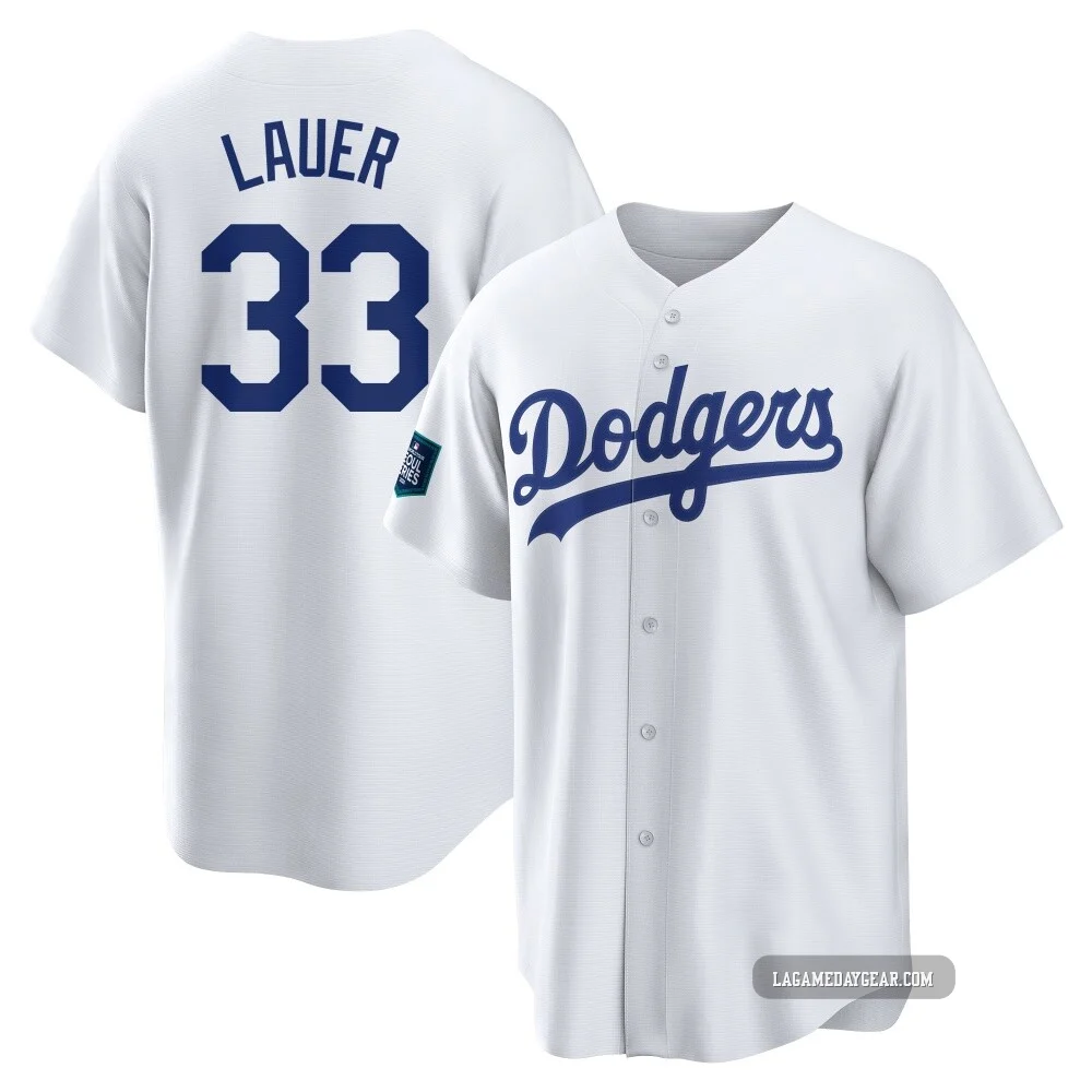 Eric Lauer ＃33 Los Angeles Dodgers Replica Youth White 2024 World Tour Seoul Series Home Jersey