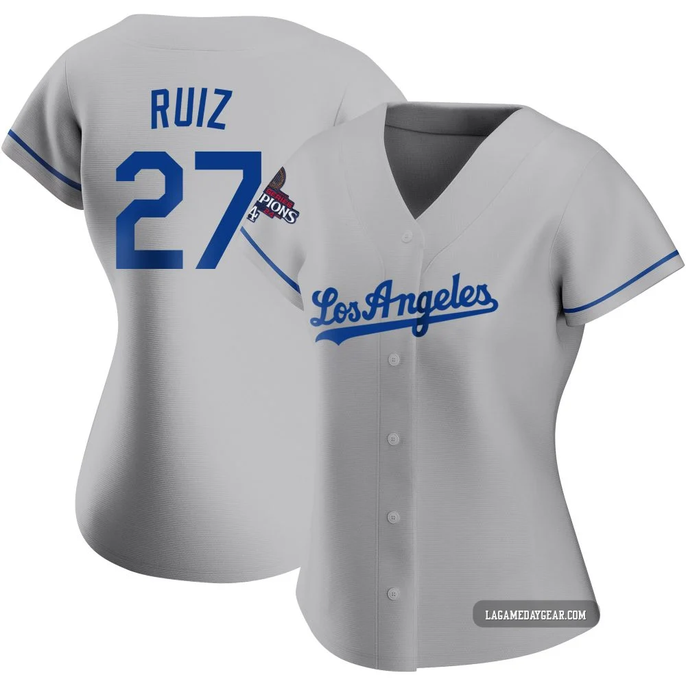 Esteury Ruiz ＃27 Los Angeles Dodgers Authentic Women's Gray Road 2024 World Series Champions Jersey