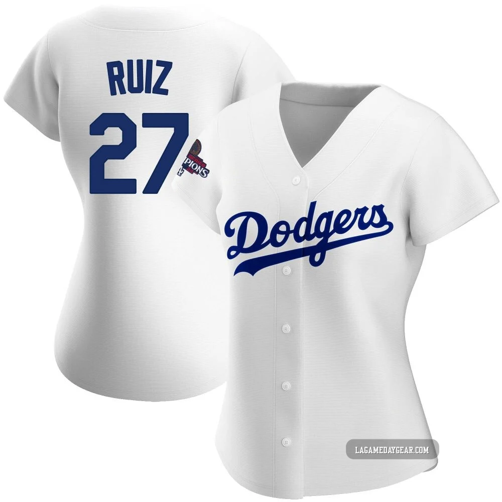 Esteury Ruiz ＃27 Los Angeles Dodgers Authentic Women's White Home 2024 World Series Champions Jersey