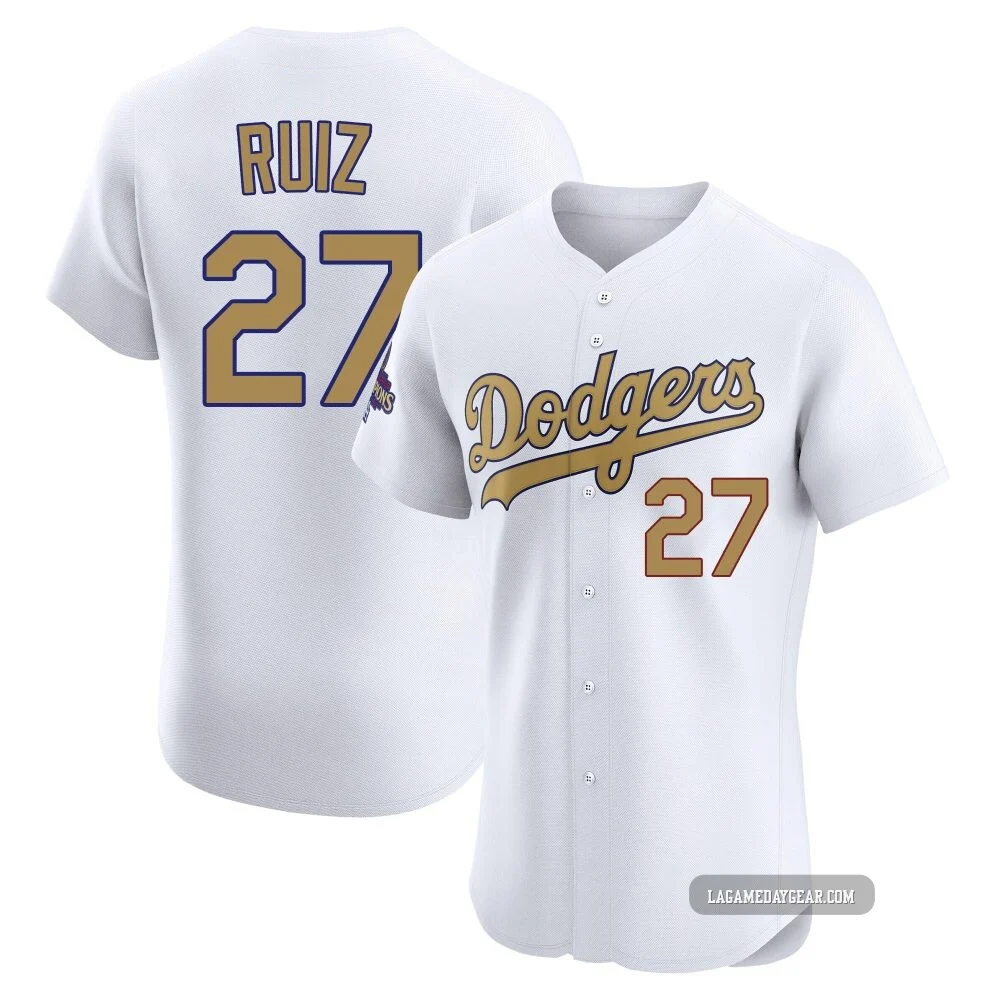 Esteury Ruiz ＃27 Los Angeles Dodgers Elite Men's Gold White 2025 Collection Jersey