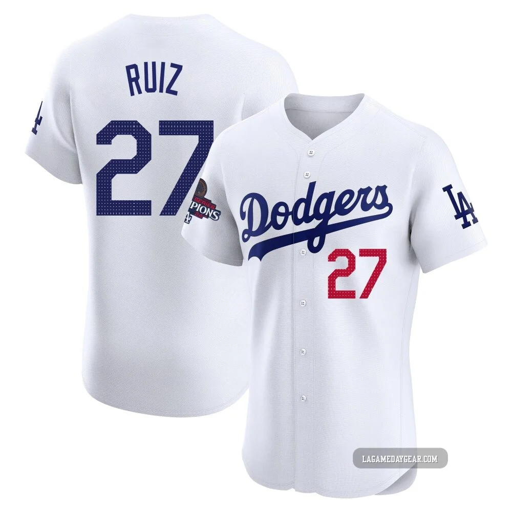 Esteury Ruiz ＃27 Los Angeles Dodgers Elite Men's White Home World Series Champions Jersey