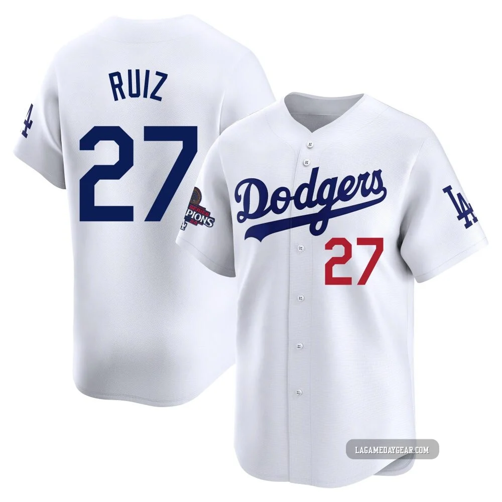Esteury Ruiz ＃27 Los Angeles Dodgers Limited Youth White Home 2024 World Series Champions Jersey