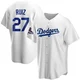 Esteury Ruiz ＃27 Los Angeles Dodgers Replica Men's White Home 2024 World Series Champions Jersey