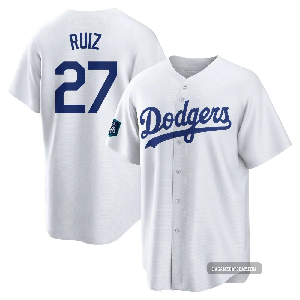 Esteury Ruiz ＃27 Los Angeles Dodgers Replica Youth White 2024 World Tour Seoul Series Home Jersey