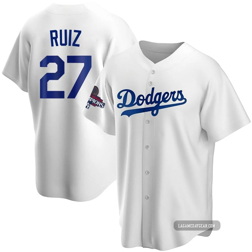 Esteury Ruiz ＃27 Los Angeles Dodgers Replica Youth White Home 2024 World Series Champions Jersey