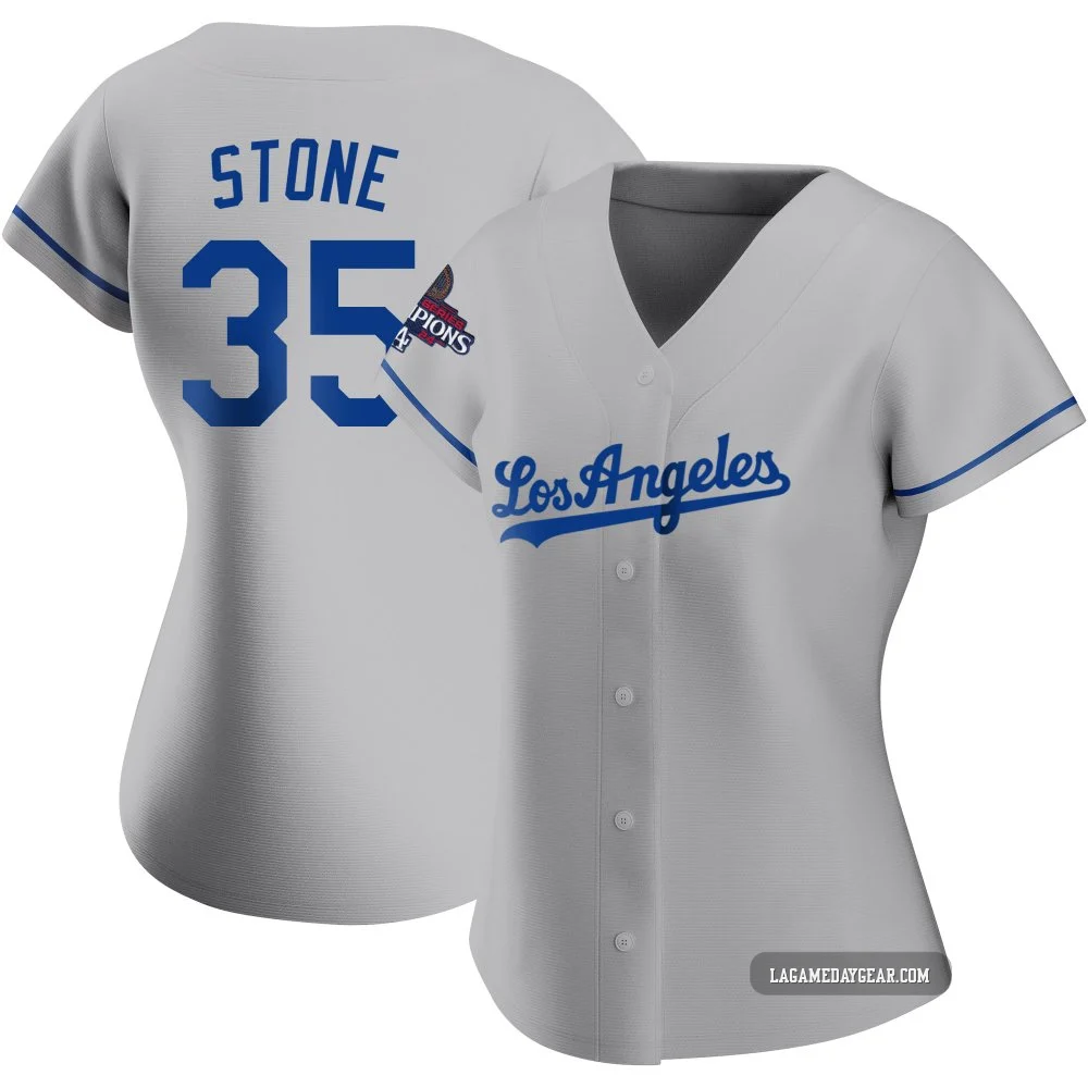 Gavin Stone ＃35 Los Angeles Dodgers Authentic Women's Gray Road 2024 World Series Champions Jersey
