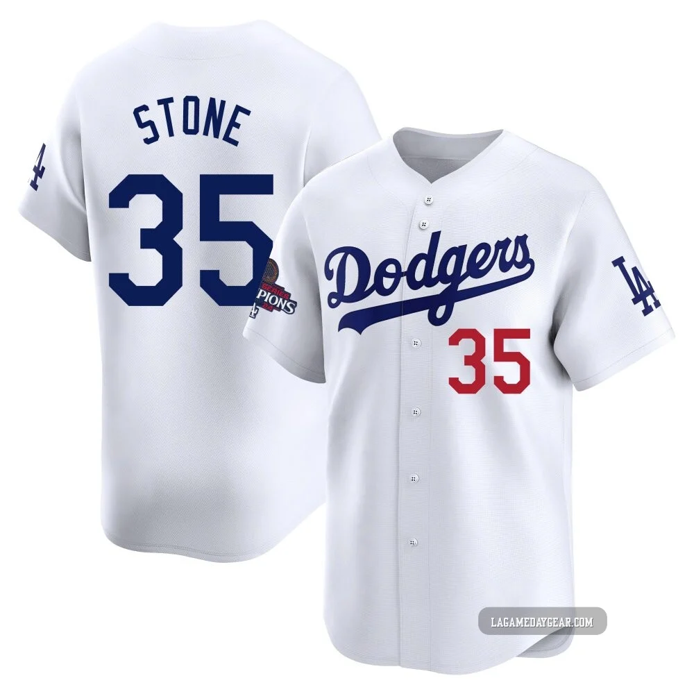 Gavin Stone ＃35 Los Angeles Dodgers Limited Youth White Home 2024 World Series Champions Jersey