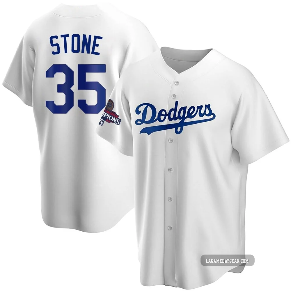 Gavin Stone ＃35 Los Angeles Dodgers Replica Youth White Home 2024 World Series Champions Jersey