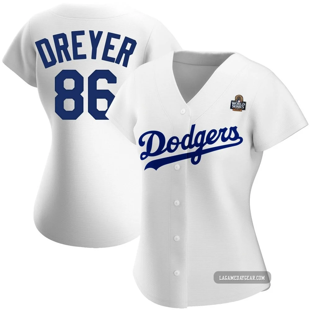 Jack Dreyer ＃86 Los Angeles Dodgers Authentic Women's White Home 2024 World Series Jersey