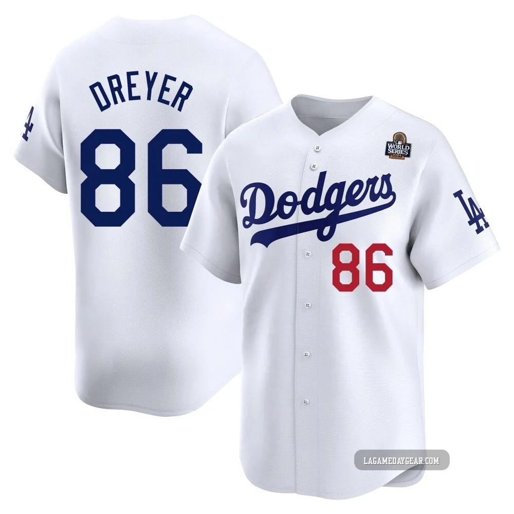 Jack Dreyer ＃86 Los Angeles Dodgers Limited Men's White Home 2024 World Series Jersey