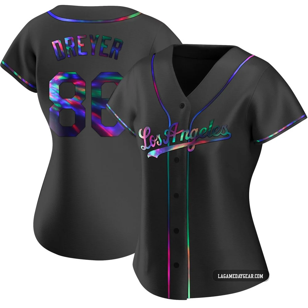 Jack Dreyer ＃86 Los Angeles Dodgers Replica Women's Black Holographic Alternate Jersey