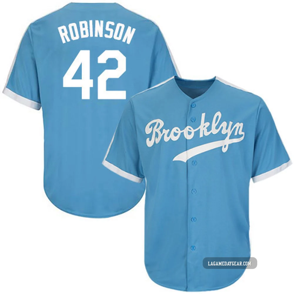 Jackie Robinson ＃42 Los Angeles Dodgers Authentic Men's Light Blue Throwback Jersey