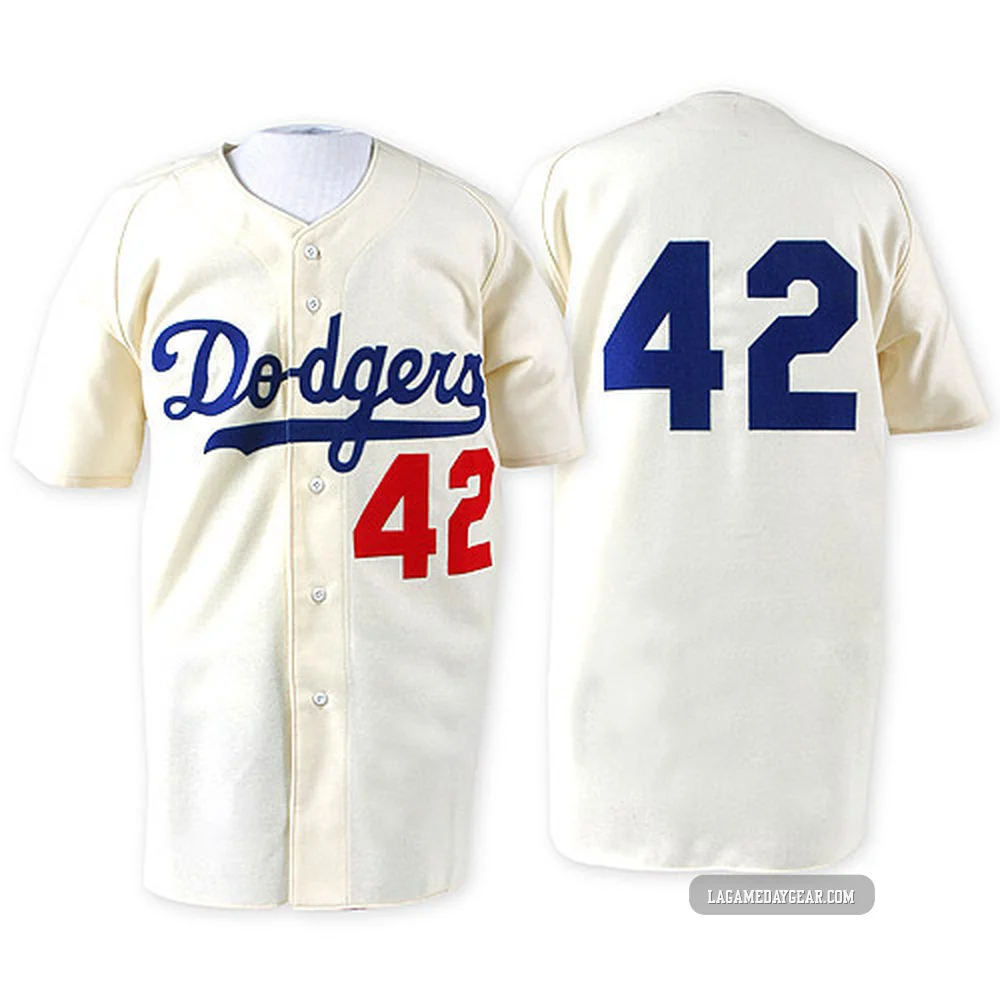 Jackie Robinson ＃42 Los Angeles Dodgers Authentic Men's White 1955 Throwback Jersey