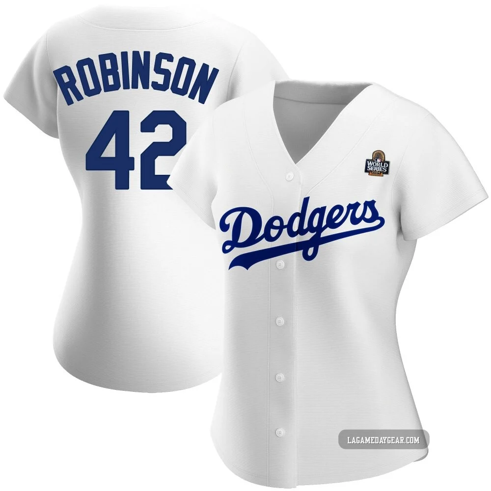 Jackie Robinson ＃42 Los Angeles Dodgers Authentic Women's White Home 2024 World Series Jersey