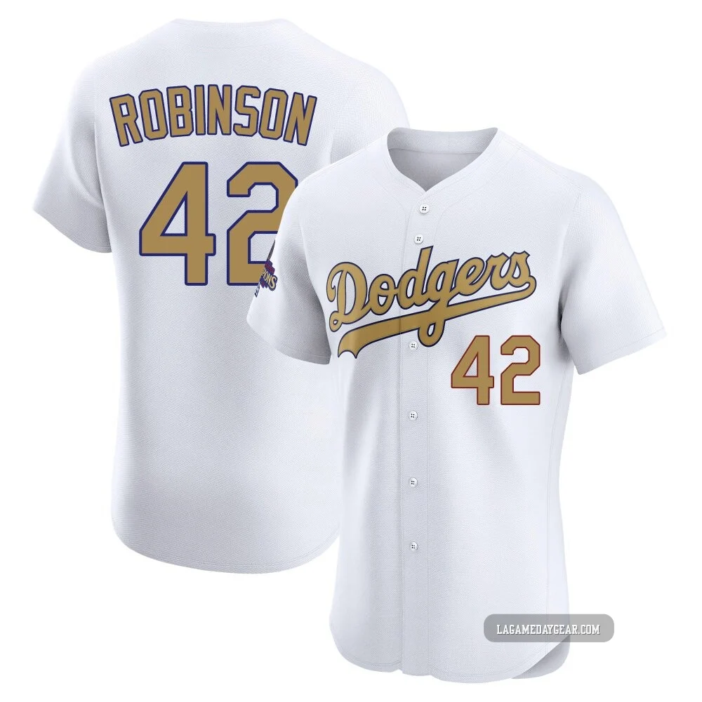 Jackie Robinson ＃42 Los Angeles Dodgers Elite Men's Gold White 2025 Collection Jersey