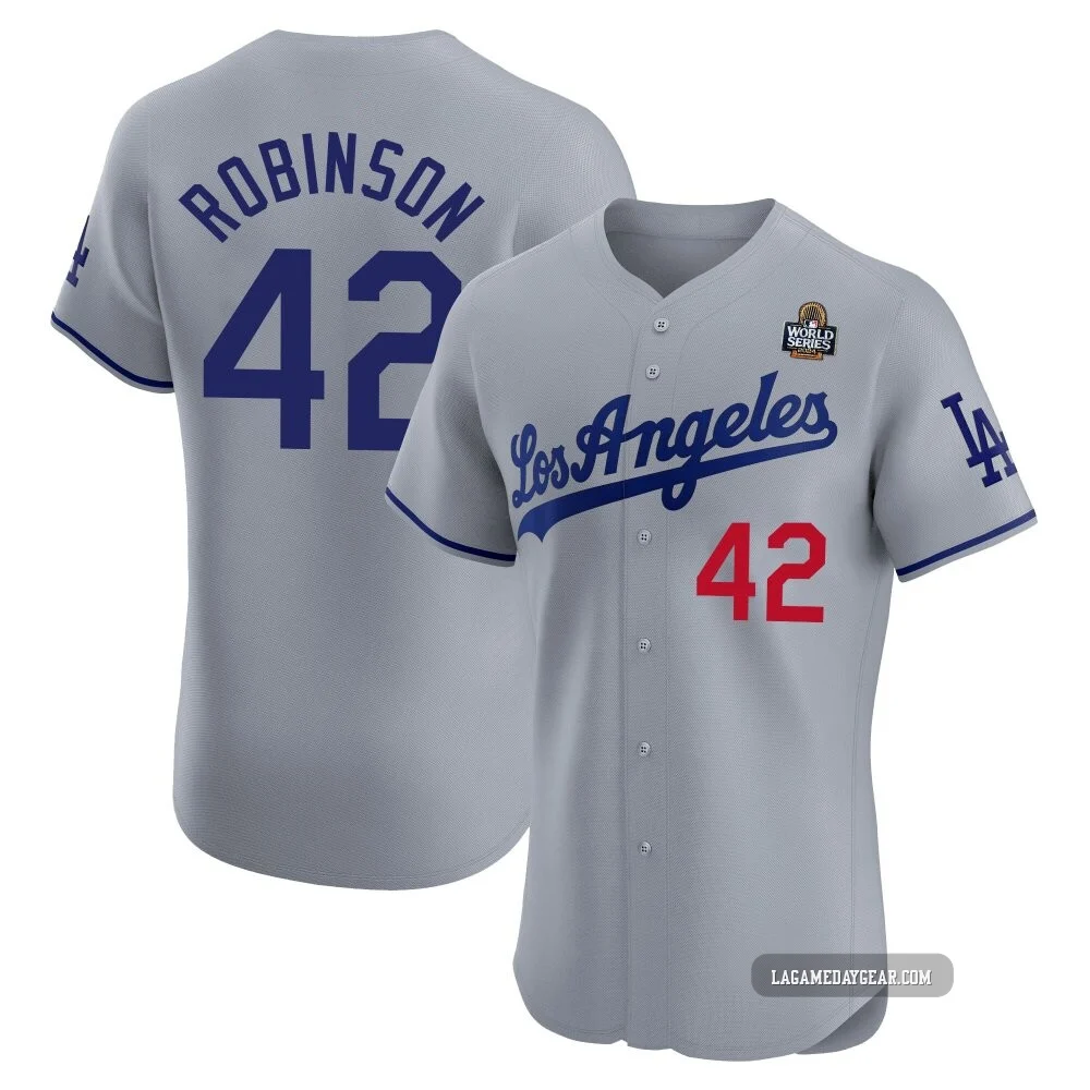 Jackie Robinson ＃42 Los Angeles Dodgers Elite Men's Gray Road 2024 World Series Jersey