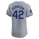 Jackie Robinson ＃42 Los Angeles Dodgers Elite Men's Gray Road World Series Champions Jersey