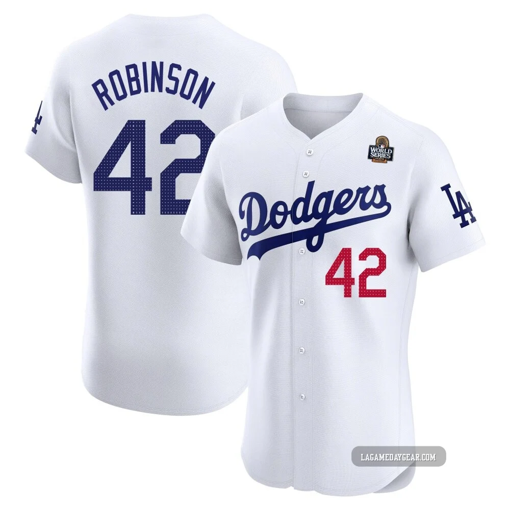 Jackie Robinson ＃42 Los Angeles Dodgers Elite Men's White Home 2024 World Series Jersey