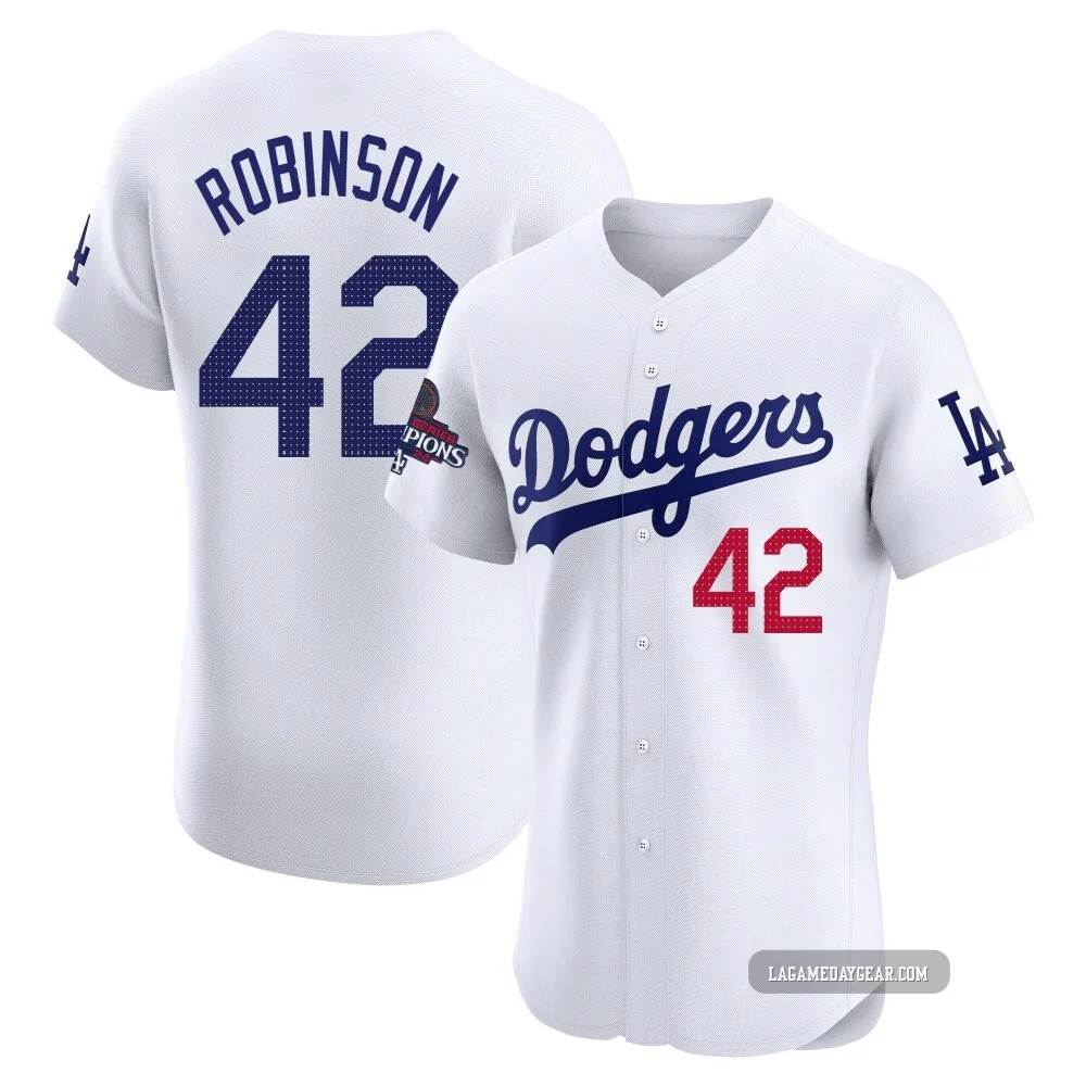 Jackie Robinson ＃42 Los Angeles Dodgers Elite Men's White Home World Series Champions Jersey