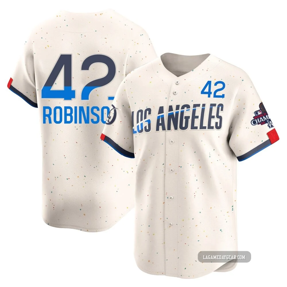 Jackie Robinson ＃42 Los Angeles Dodgers Limited Men's Cream 2024 City Connect World Series Champions Jersey