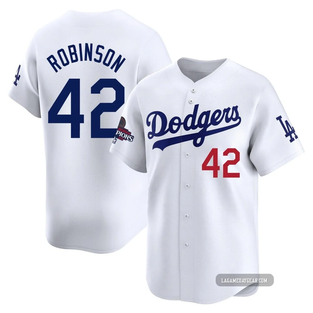 Jackie Robinson ＃42 Los Angeles Dodgers Limited Men's White Home 2024 World Series Champions Jersey