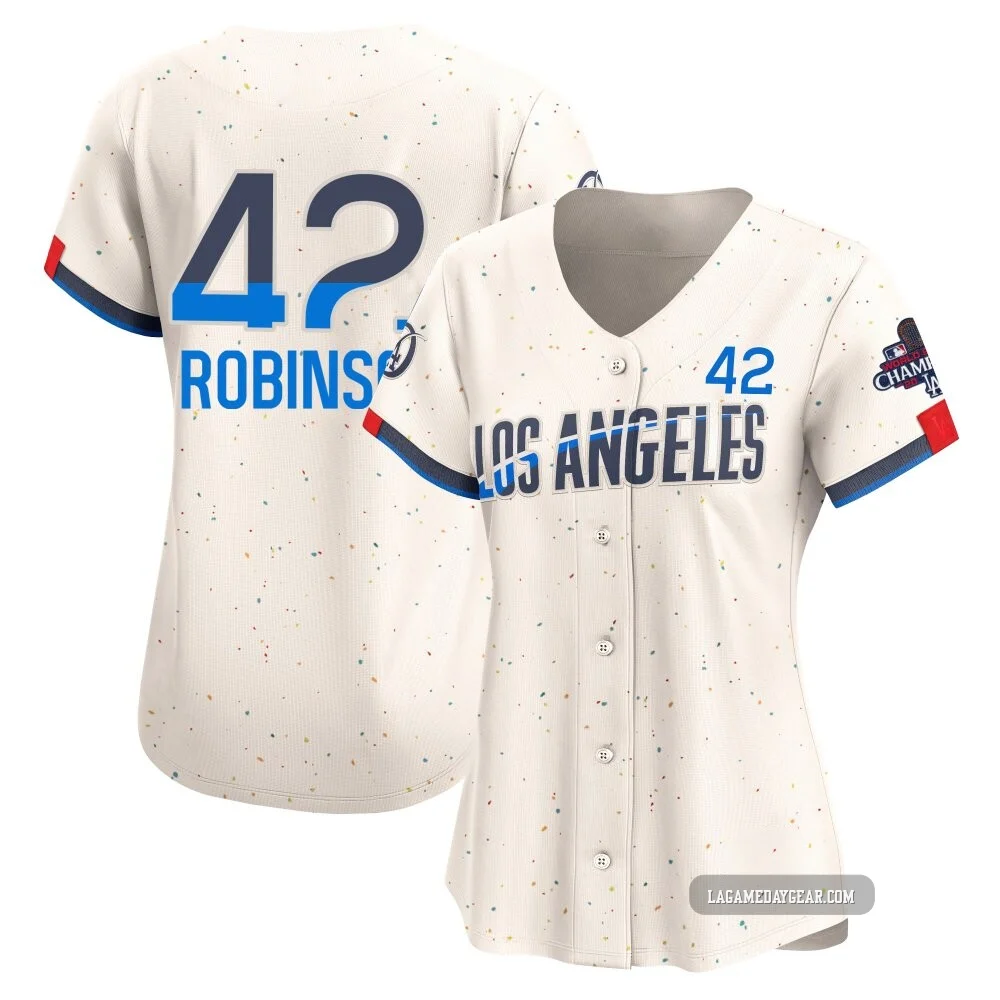 Jackie Robinson ＃42 Los Angeles Dodgers Limited Women's Cream 2024 City Connect World Series Champions Jersey