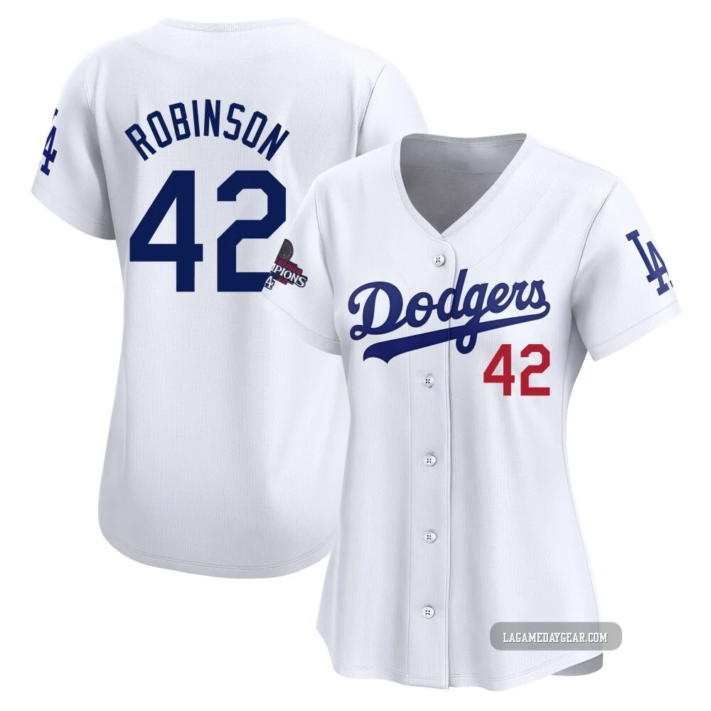 Jackie Robinson ＃42 Los Angeles Dodgers Limited Women's White Home 2024 World Series Champions Jersey