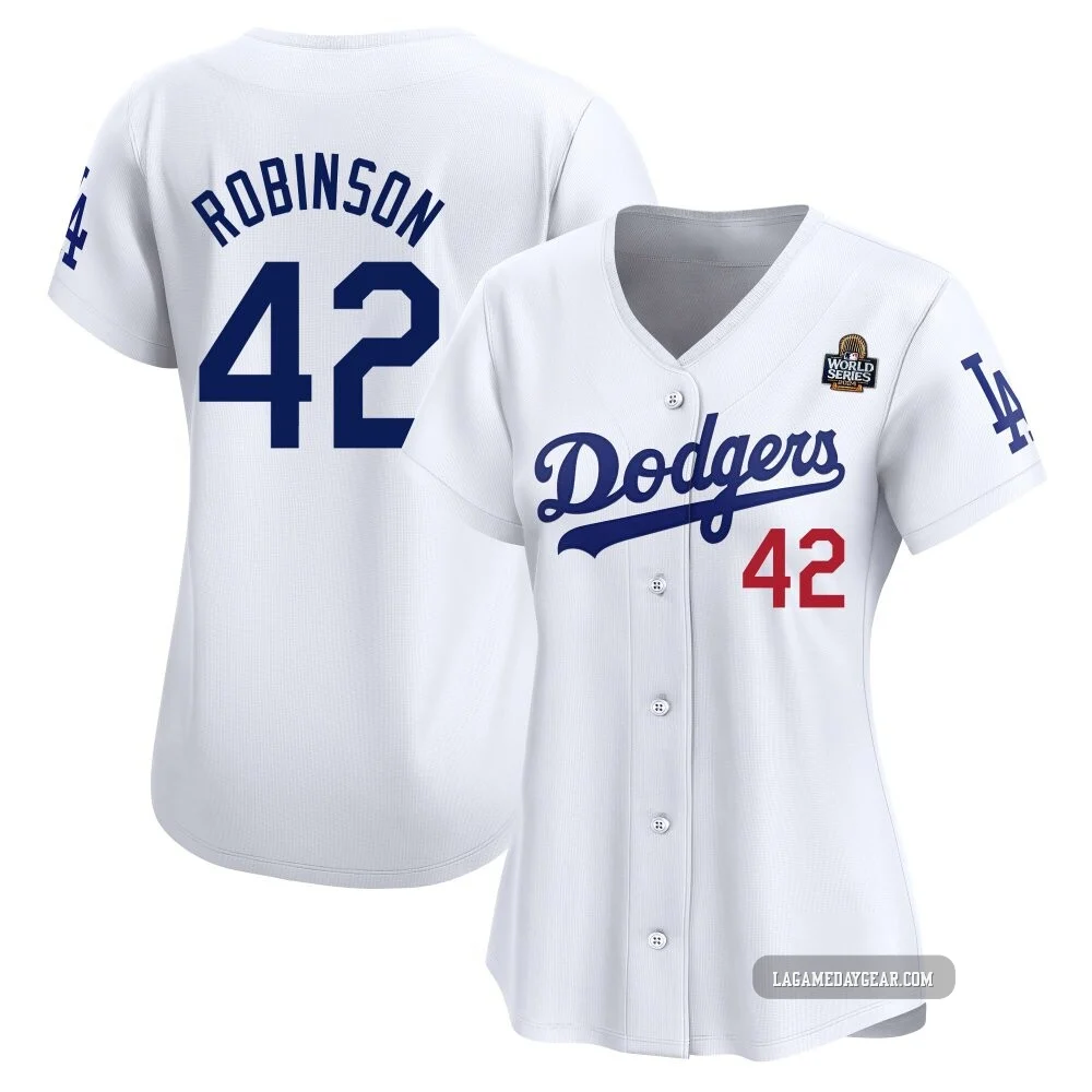 Jackie Robinson ＃42 Los Angeles Dodgers Limited Women's White Home 2024 World Series Jersey