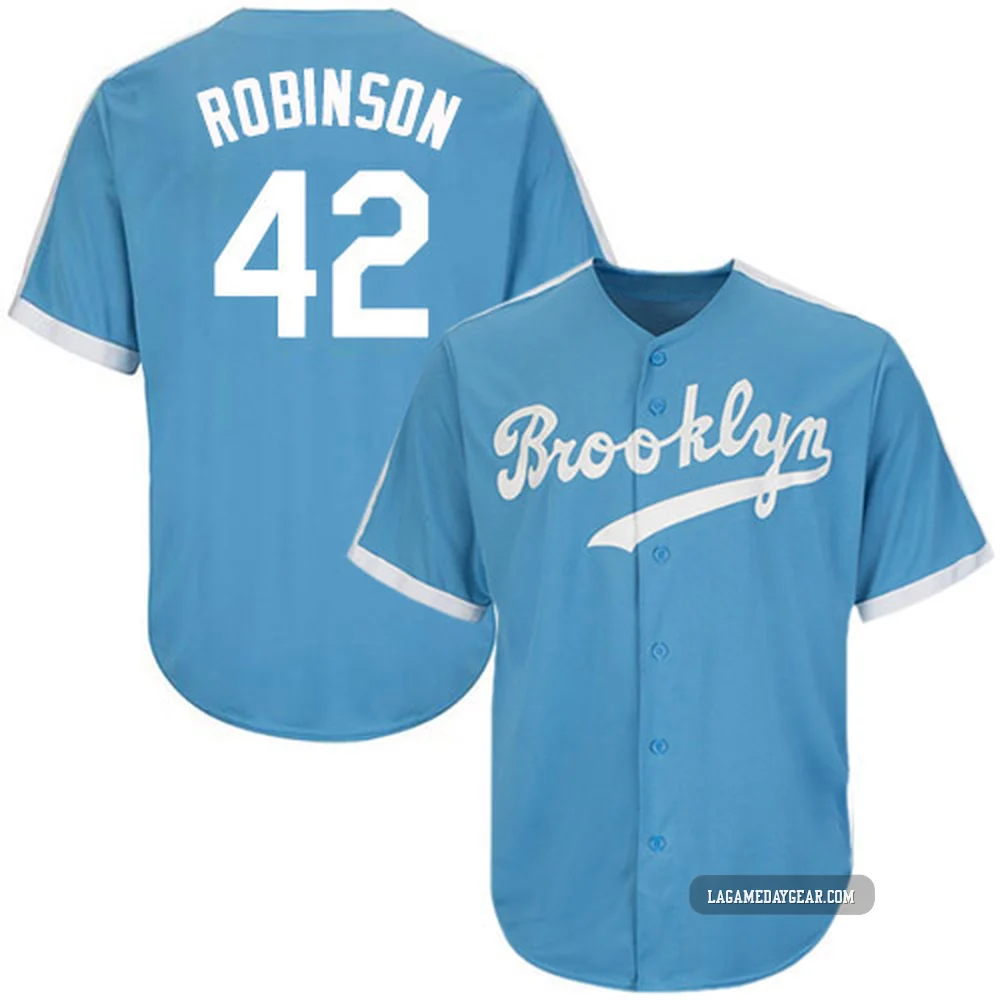 Jackie Robinson ＃42 Los Angeles Dodgers Replica Men's Light Blue Throwback Jersey