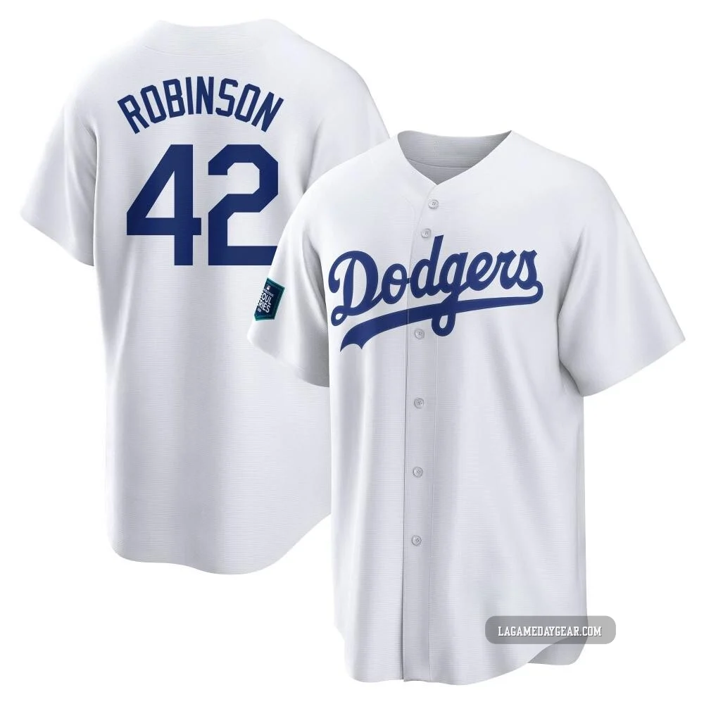 Jackie Robinson ＃42 Los Angeles Dodgers Replica Men's White 2024 World Tour Seoul Series Home Jersey