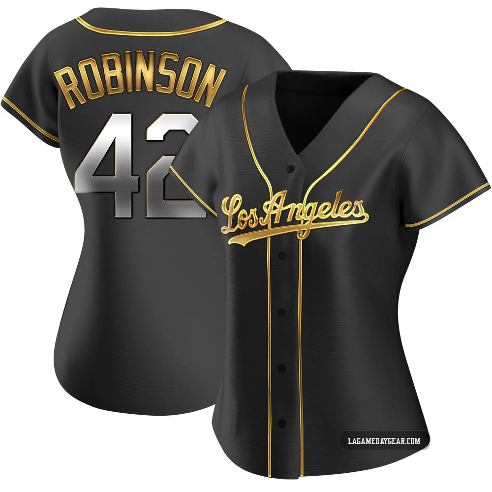 Jackie Robinson ＃42 Los Angeles Dodgers Replica Women's Gold Black en Alternate Jersey
