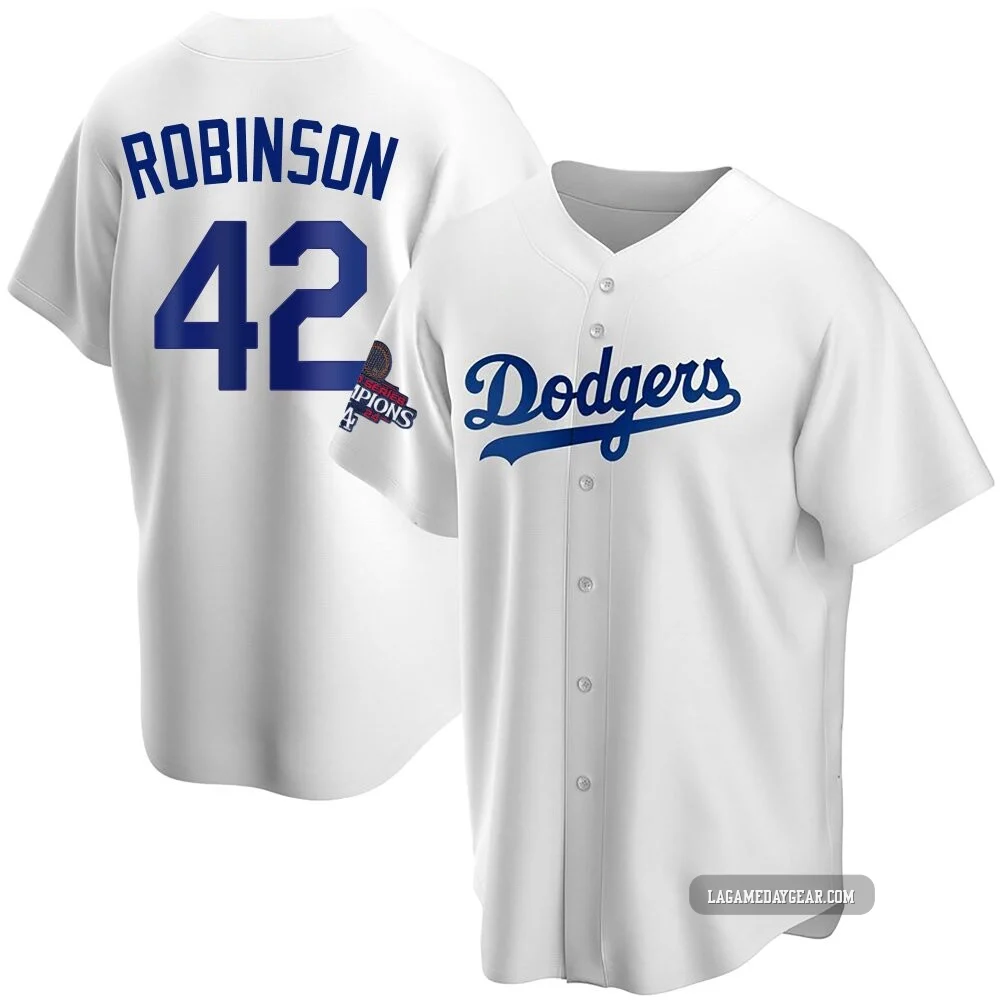 Jackie Robinson ＃42 Los Angeles Dodgers Replica Youth White Home 2024 World Series Champions Jersey